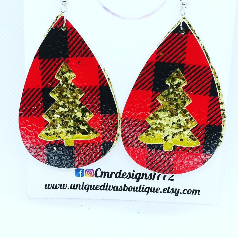Red, Black and Gold Christmas Earrings